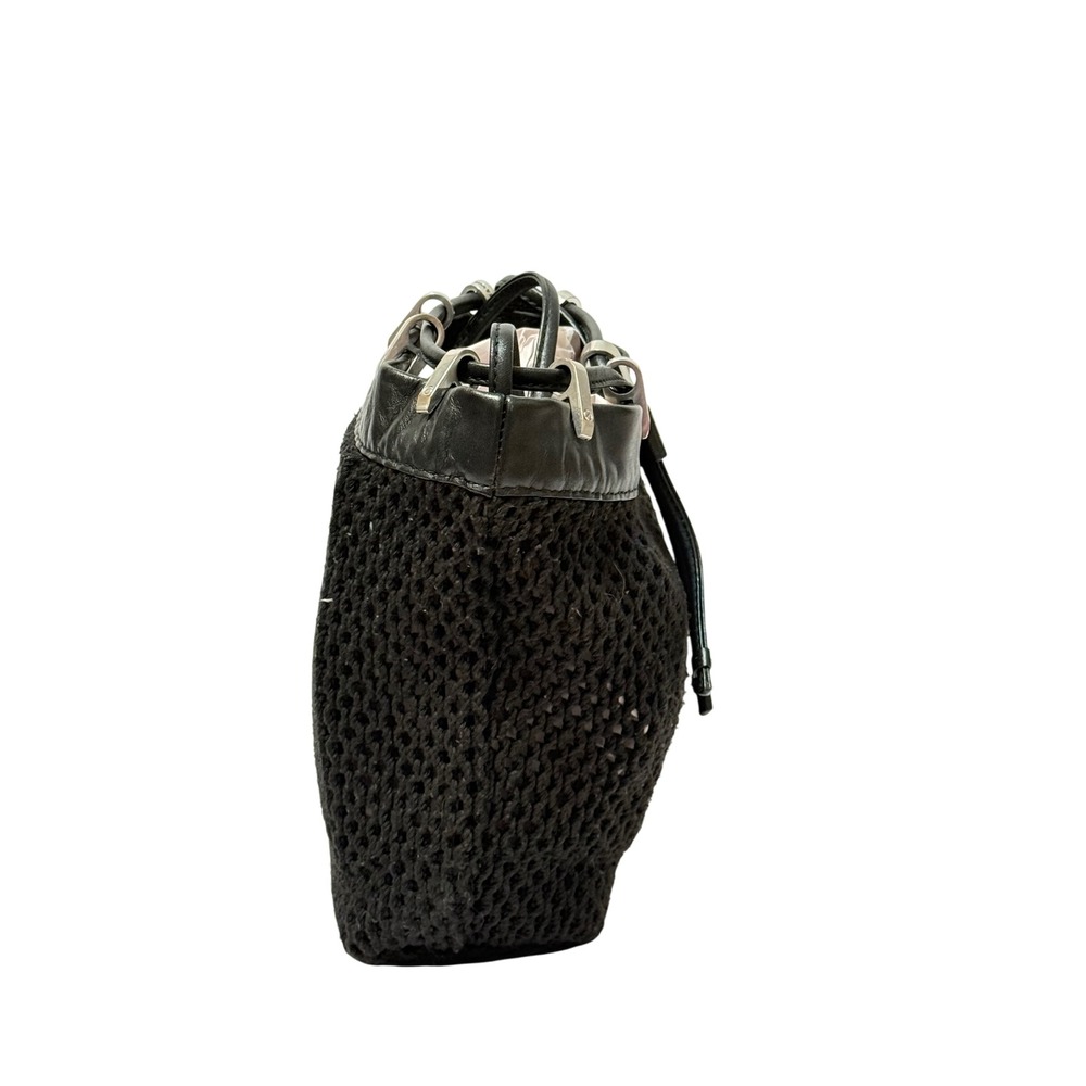 Rag & Bone Summer Dayton Drawstring Bag Black Leather Netting Crossbody Coastal - Picture 4 of 16